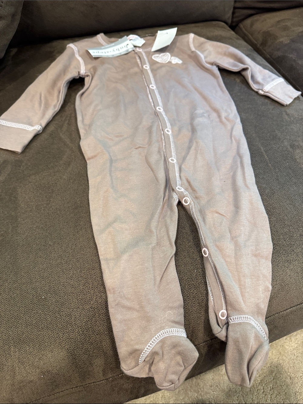Baby Steps Footed One-Piece in Mauve with Heart Accent